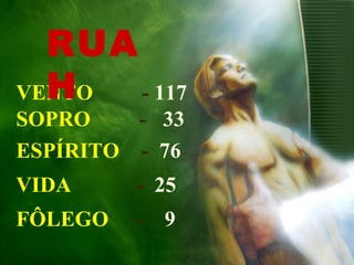 VENTO - 117
SOPRO - 33
ESPÍRITO - 76
VIDA - 25
FÔLEGO - 9
RUA
H
 