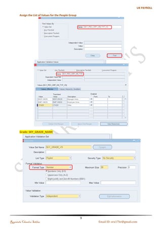 Step 3: Creation List of Values for the Dependent Values 
Navigation: Application-->Validate-->Value Set-->Find-->Click on Independent Value Set column-->Press Down 
Arrow-->Enter the Values 
1. Corporation: 
Regintala Chandra Sekhar Page 9 ora17hr@gmail.com 
 