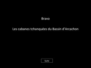 Bravo
Les cabanes tchanquées du Bassin d’Arcachon
Suite
 