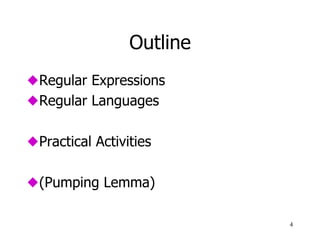 Lecture: Regular Expressions and Regular Languages | PDF