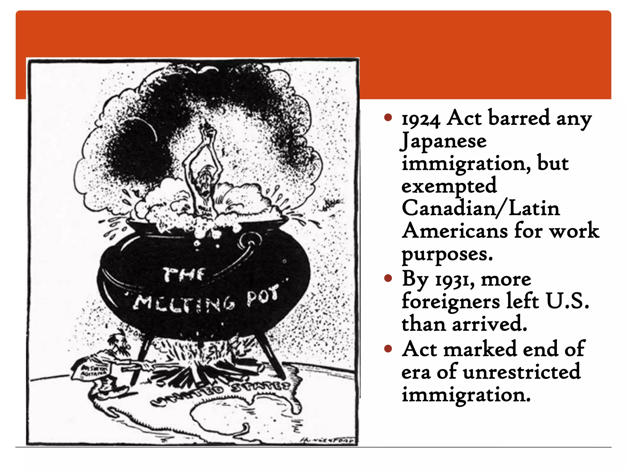 Stemming the FloodThe U.S. Government began to restrict certain “undesirable” immigrants from entering the U.S.