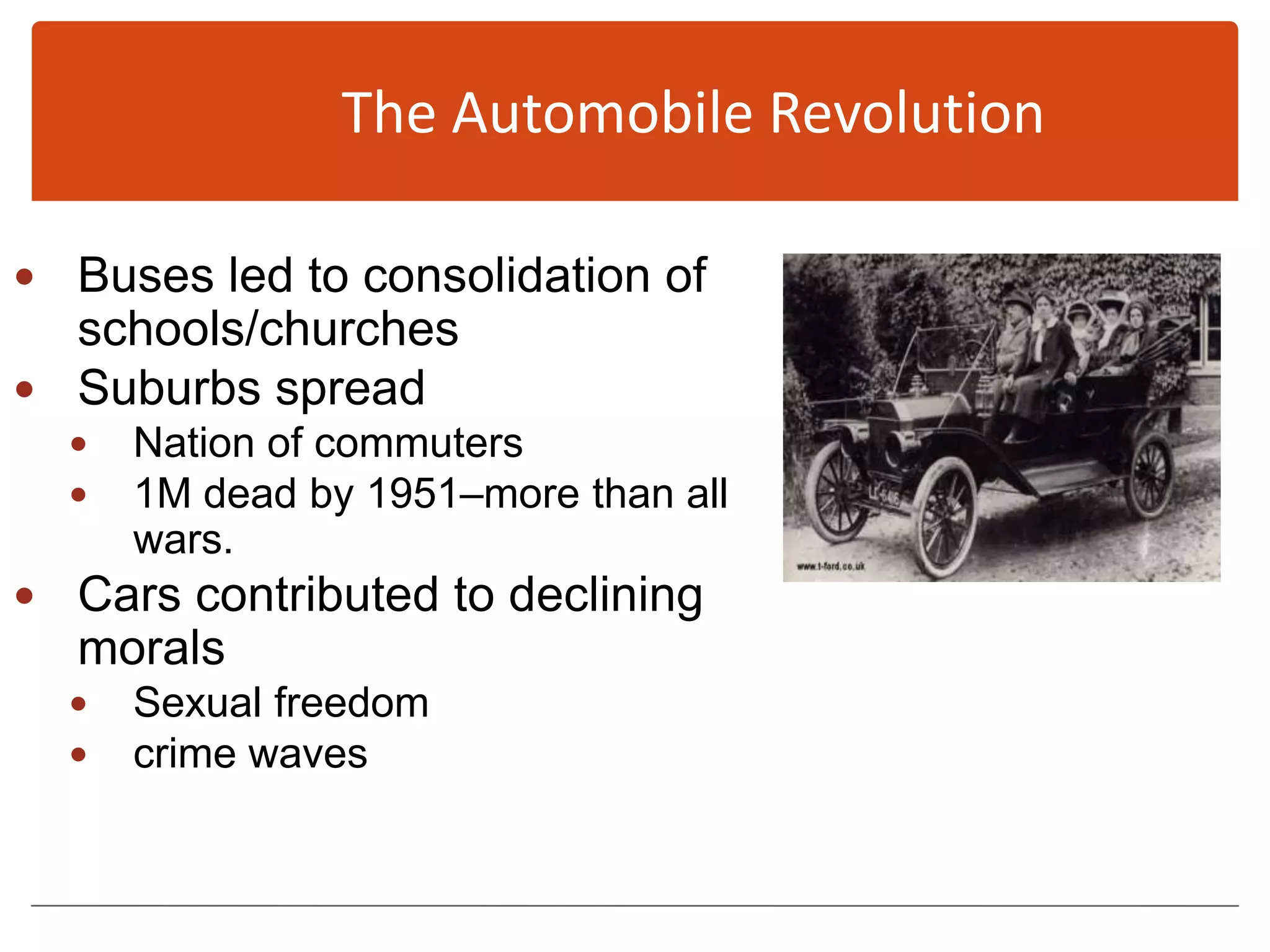 The Second Industrial RevolutionU.S. develops the highest standard of living in the world The twenties and the second revolutionelectricity replaces steam Henry Ford’s modern assembly line introduced Rise of the airline industry