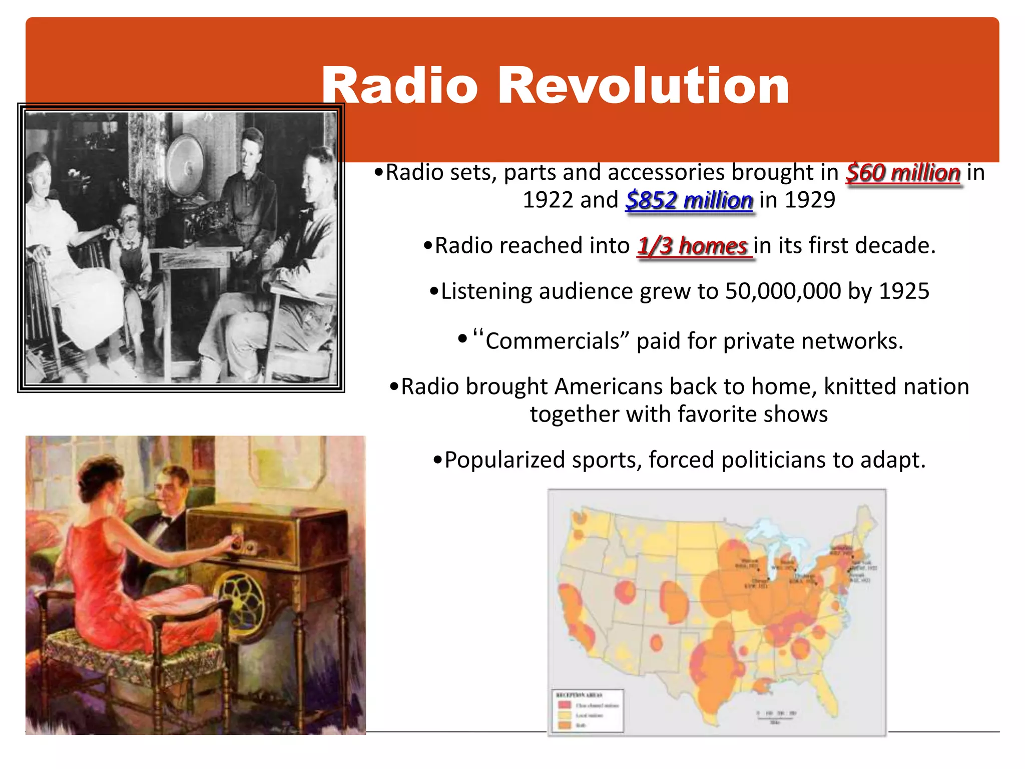 Aviation Revolution12/17/03: Gas engines led to Wright Bros. flight at Kitty Hawk.“Flying coffins” with stunt pilots were popular at fairs.Planes had moderate success in WWI.After war, private companies flew passengers, air mail.1927: Cynical U.S. found hero in Lindbergh after Spirit of St. Louis transatlantic flight.Flight popularized flying, gave boost to aviation industry.Though early accidents, by 30s & 40s was safer than car.Another setback for RRs.