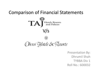 Comparison of Financial Statements
V/s
Presentation By:
Dhrumil Shah
TYBBA Div 1
Roll No.: 600032
 