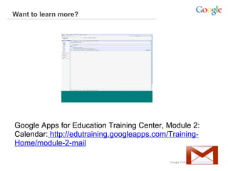 Want to learn more?

Google Apps for Education Training Center, Module 2:
Calendar: http://edutraining.googleapps.com/TrainingHome/module-2-mail

 