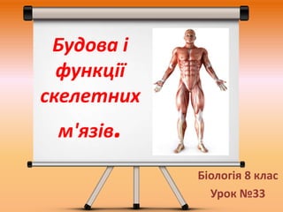 Будова і
функції
скелетних
м'язів.
Біологія 8 клас
Урок №33
 