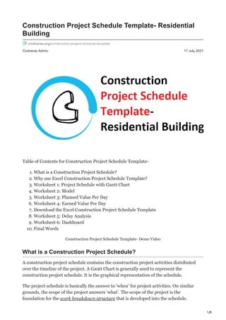 Construction Project Schedule Template- Residential Building | PDF
