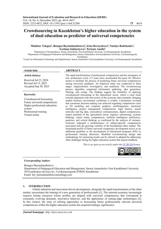 Crowdsourcing in Kazakhstan’s higher education in the system of dual ...