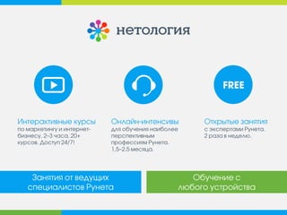 Хотите эффективно управлять онлайн- бизнесом? Получите профессию менеджера интернет-проектов «Нетологии»! 
ЗАПИСАТЬСЯ  