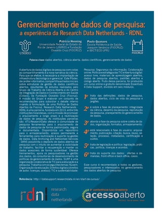 Gerenciamento de dados de pesquisa: a experiência da Research Data Netherlands – RDNL - CONFOA 2017