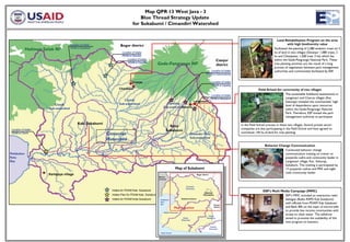 Map QPR 13 West Java - 3
                                                                                   Blue Thread Strategy Update
                                                                               for Sukabumi / Cimandiri Watershed


                                                                                                                                                                                                                   Land Rehabilitation Program on the area
                                       Location of intake            Bogor district                                                                                                                                         with high biodiversity value
             Halimun Salak NP          PDAM at Cipalasari                                                                                                                                                        Facilitated the planting of 2,380 endemic trees on 5
                                                                      Location of intake                                                                                                                         ha of land in two villages (Ginanjar: 1,080 trees; 2
                                                                      PDAM at Cikombo                                                                                                                            ha and Cihanjawar: 1,500 tree; 3 ha) which lies
                                                                          Location of intake                                                                           Cianjur                                   within the Gede-Pangrango National Park. These
                                                                           PDAM at Cipanas
                                                                                                    Gede-Pangrango NP                                                  district                                  tree planting activities are the result of a long
                                                                                                                                                                                                                 process of negotiation between park management
                                                                                                                                                             Location of intake                                  authorities and communities facilitated by ESP.
                                                                                                                                                          PDAM at Cipanumpang


                                                                              Ginanjar                                                                            Location of intake
                                                                                                                                                                  PDAM at Cigadog
                                                                    Cihanjawar                                                                                                                       Field School for community of two villages
                                                                                                                                                                  Location of intake                                    The sustainable livelihood assessments in
                                                                                                                                                                 PDAM at Batukarut                                      Langansari and Cisarua villages (Kec
                                                                       Cicatih                                                          Langensari                                                                      Sukaraja) revealed the communities’ high
                          Citarik                                   Sub-watershed                         Cipelang
                                                                                                                                                                                                                        level of dependence upon resources
                       Sub-watershed                                                                    Sub-watershed
                                                                                                                    Cisarua
                                                                                                                                                                                                                        within the Gede-Pangrango National
                                                                                                                                                                                                                        Park. Therefore, ESP invited the park
                                                                                                                                                                                                                        management authority to participate

                                             Kab. Sukabumi                                                                                                                             in the Field School process in these two villages. Several private sector
                                                                                                             Kota
 Location of intake                                                                                                                                                                    companies are also participating in the Field School and have agreed to
                                                                                                           Sukabumi
                                                                                                                                                                                       contribute 144 ha of land for tree planting.
 PDAM at Citarik                                             Cimandiri                                                              Cimandiri Hulu
                                                                                                                                    Sub-watershed
                                                             Watershed
                                                                                                                                                                                                          Behavior Change Communication
                                                                                                                                                                                                                      Conducted behavior change
Pelabuhan                                                                                                                                                                                                             communication training on trainer to
Ratu                                                                                                                                                                                                                  posyandu cadre and community leader in
Bay                                                                                                                                                                                                                   Langensari village, Kec. Sukaraja,
                                                                                                                                                                                                                      Sukabumi. This training is participated by
                                                                                                                    Map of Sukabumi                                                                                   17 posyandu cadres and PKK and eight
                                                                                                                                                                                                                      male community leader
                       Kertajaya village                                                                                                       Bogor district
                                                                                                    Banten
                                                                                                    province



                                                                                                                                Cimandiri
                                                                                                                                Watershed
                                                               Intake for PDAM Kab. Sukabumi                                                                                                            ESP’s Multi Media Campaign (MMC)
                                                                                                                                                        Sukabumi
                                                               Intake Plan for PDAM Kab. Sukabumi                                                      municipality                                                   ESP’s MMC included an interactive radio
                                                               Intake for PDAM Kota Sukabumi         Pelabuhan
                                                                                                                           Sukabumi district                                                                          dialogue (Radio RSPD Kab Sukabumi)
                                                                                                     Ratu
                                                                                                     Bay                                                                                                              with officials from PDAM Kab Sukabumi
                                                                                                                                                                    Cianjur
                                                                                                                    Map Location                                    district                                          and Bank BRI on the topic of microcredit
                                                                                                                                                                                                                      to provide low income communities with
                                                                                                         Bayah Watershed
                                                                                                                                                            Cibuni
                                                                                                                                                                                                                      access to clean water. The talkshow
                                                                                                                            Cikaso                         Watershed                                                  aimed to promote the availability of this
                                                                                                                           Watershed
                                                                                                                                                                                                                      new program to listeners.
                                                                                                                                                                 Cisadea
                                                                                                                                                                Watershed

                                                                                                     Indian Ocean
 