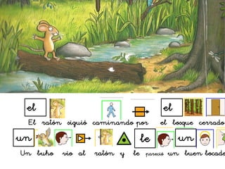 Un buho vio al ratón y le pareció un buen bocado
leun un
el el
El ratón siguió caminando por el bosque cerrado
 