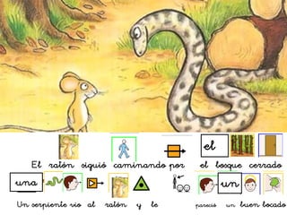 Un serpiente vio al ratón y le pareció un buen bocado
una un
el
El ratón siguió caminando por el bosque cerrado
 