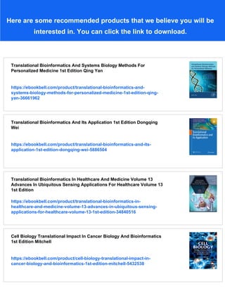 Translational Bioinformatics And Systems Biology Methods For ...