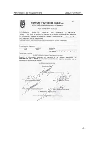 Administración del riesgo cambiario Joaquín Ham Castro
- 3 -
 