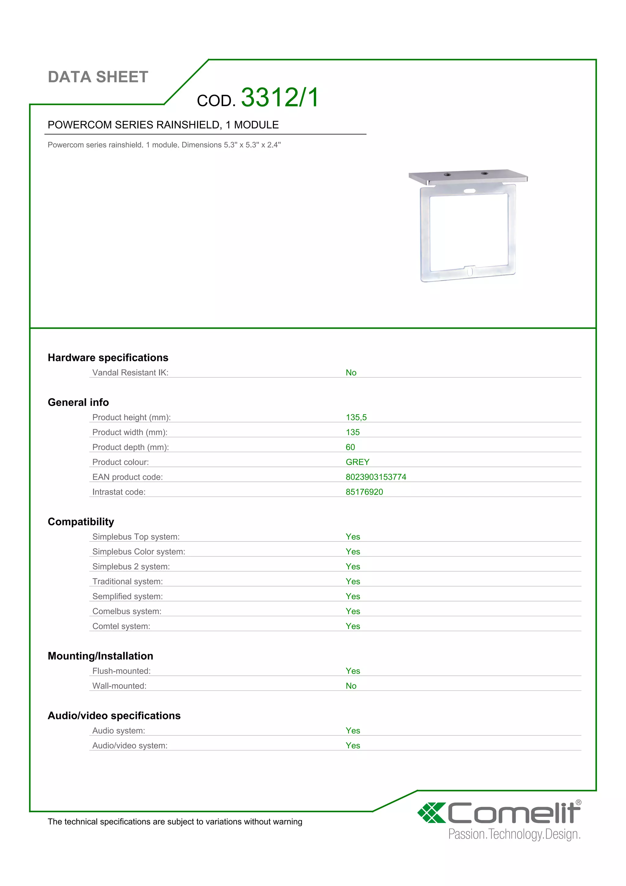 Pulsantiera 6 Tasti Comelit 33436 Per Sistema Simplebus - Illuminazione A LED Bianca/Blu, Dimensioni 112x89.5x40 Mm