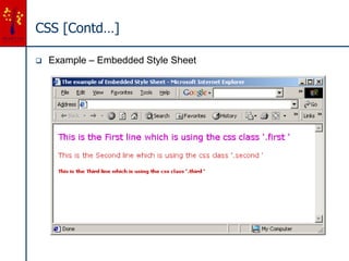 CSS [Contd…]
 Example – Embedded Style Sheet
 