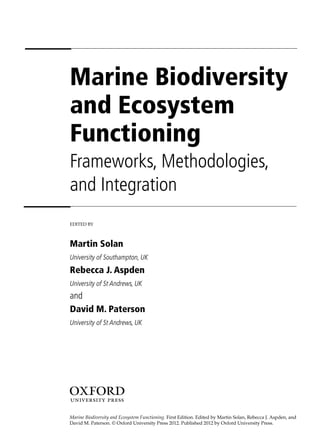 Marine Biodiversity And Ecosystem Functioning Frameworks Methodologies ...