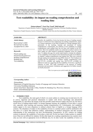 Text readability: its impact on reading comprehension and reading time ...