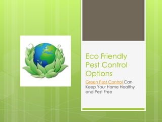 Eco Friendly
Pest Control
Options
Green Pest Control Can
Keep Your Home Healthy
and Pest Free
 