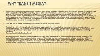 Overview Media Transit Transit Media - Media Kit - Samples and design mock ups for OOH ads | PDF