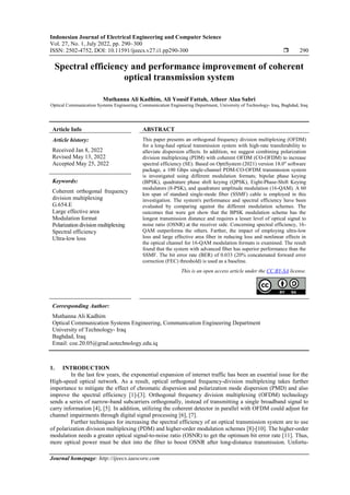 Spectral efficiency and performance improvement of coherent optical ...