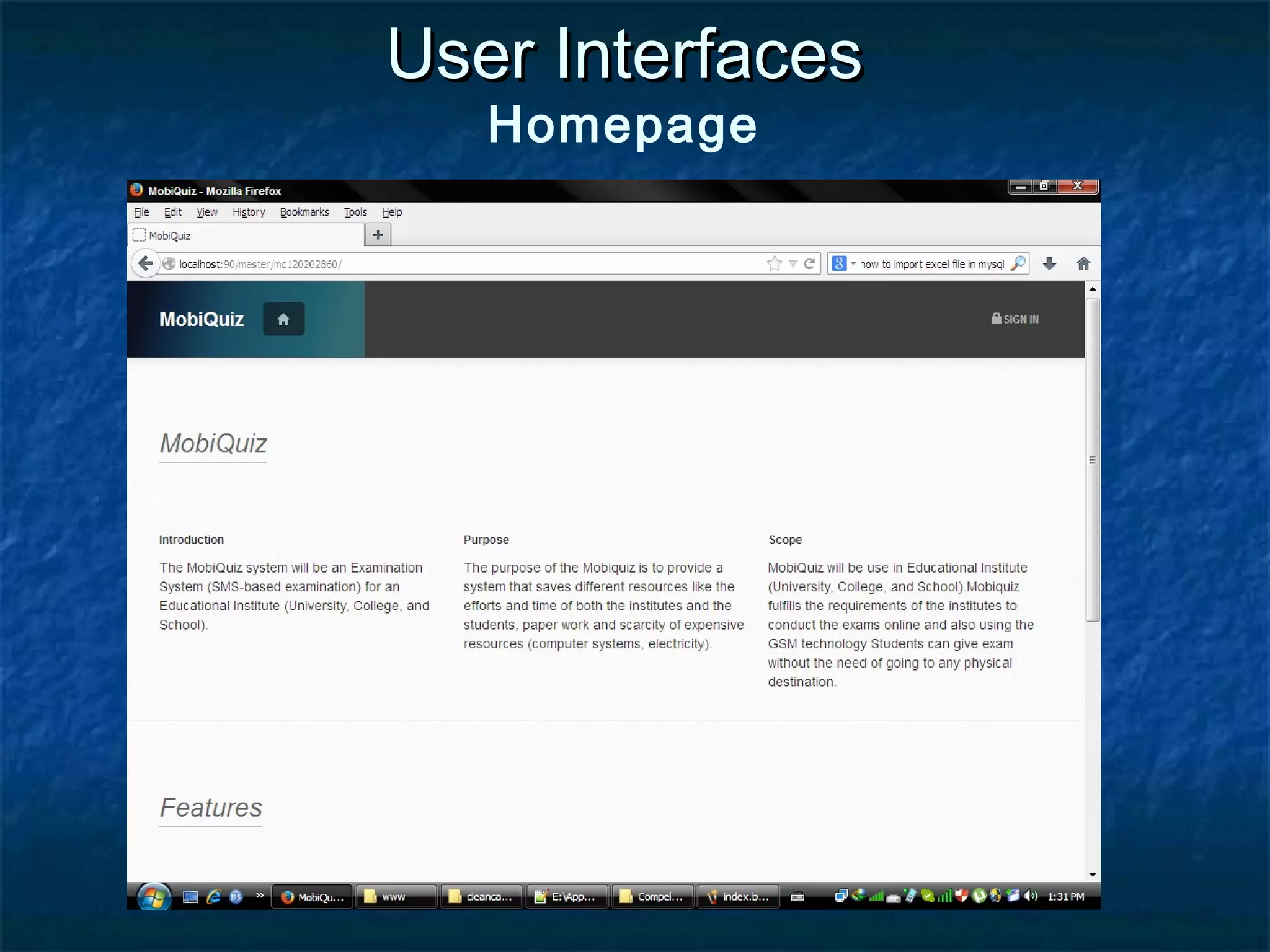 User InterfacesUser Interfaces
Homepage
 