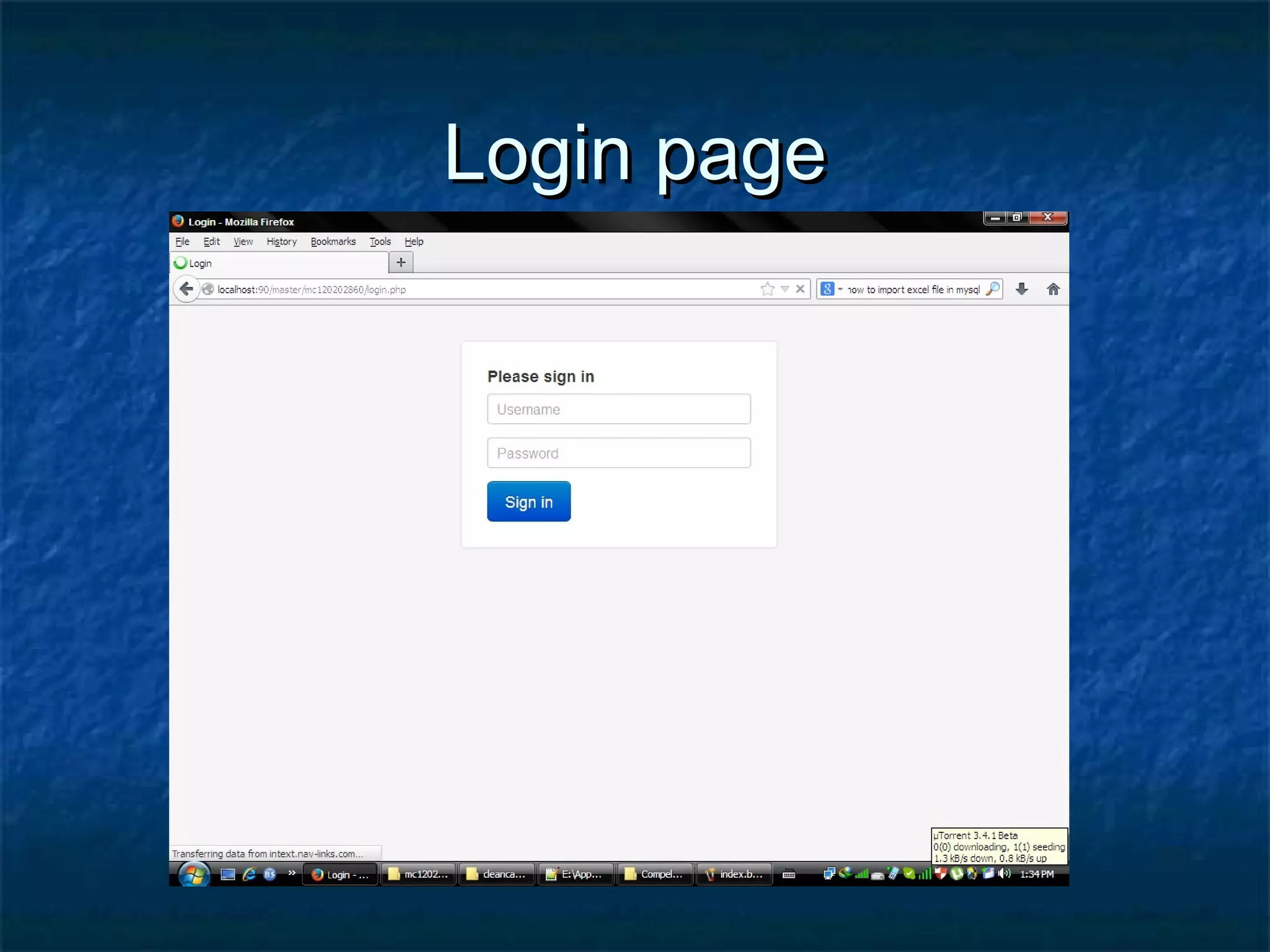 Login pageLogin page
 