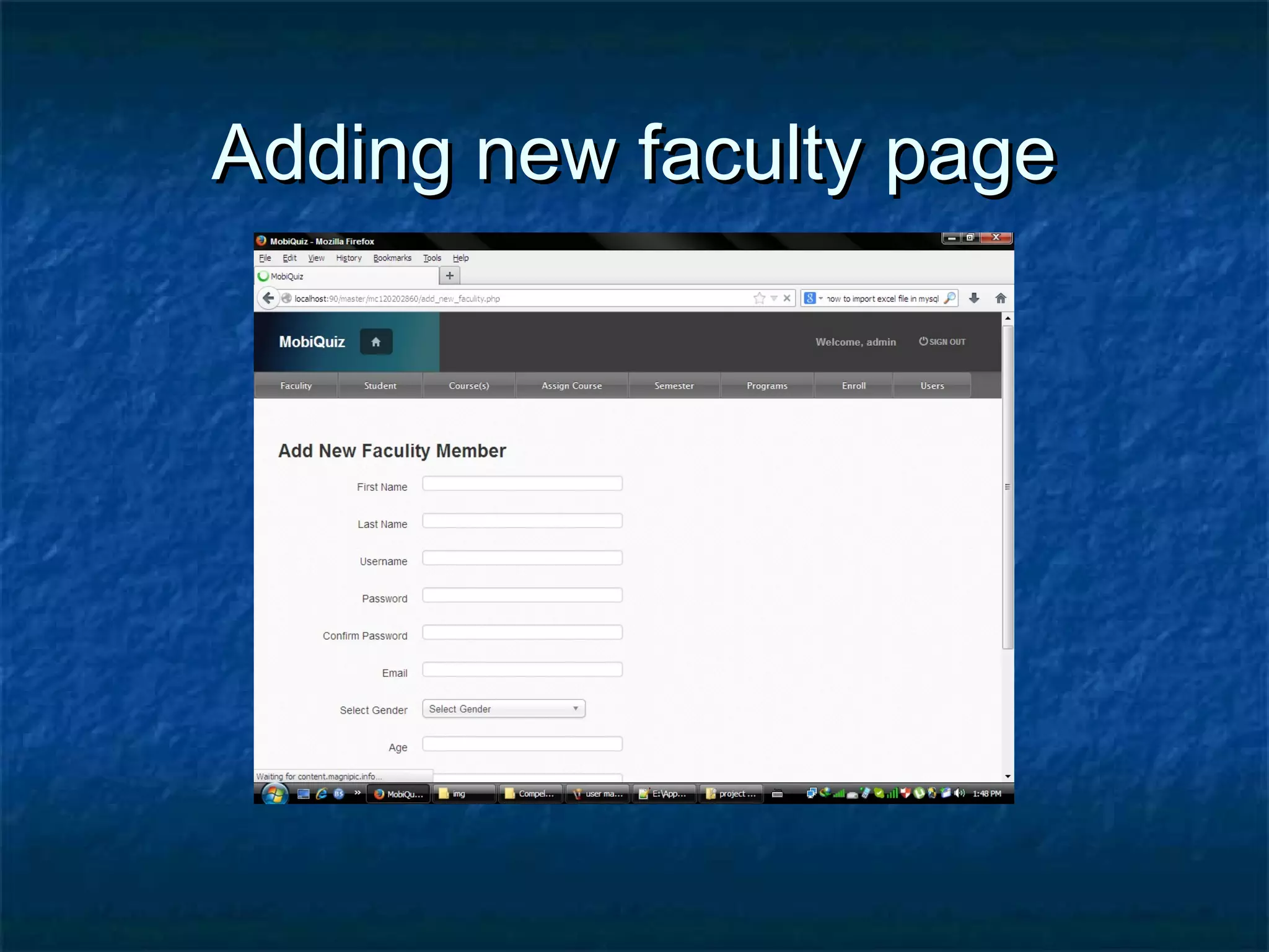 Adding new faculty pageAdding new faculty page
 
