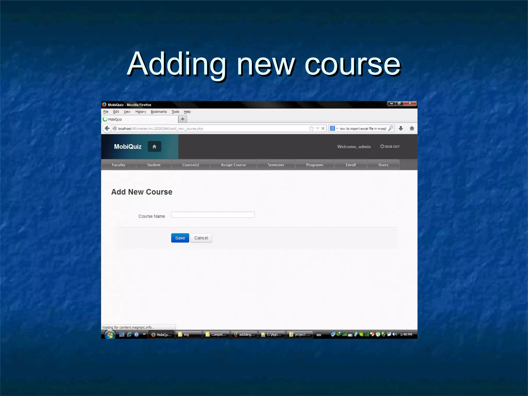 Adding new courseAdding new course
 