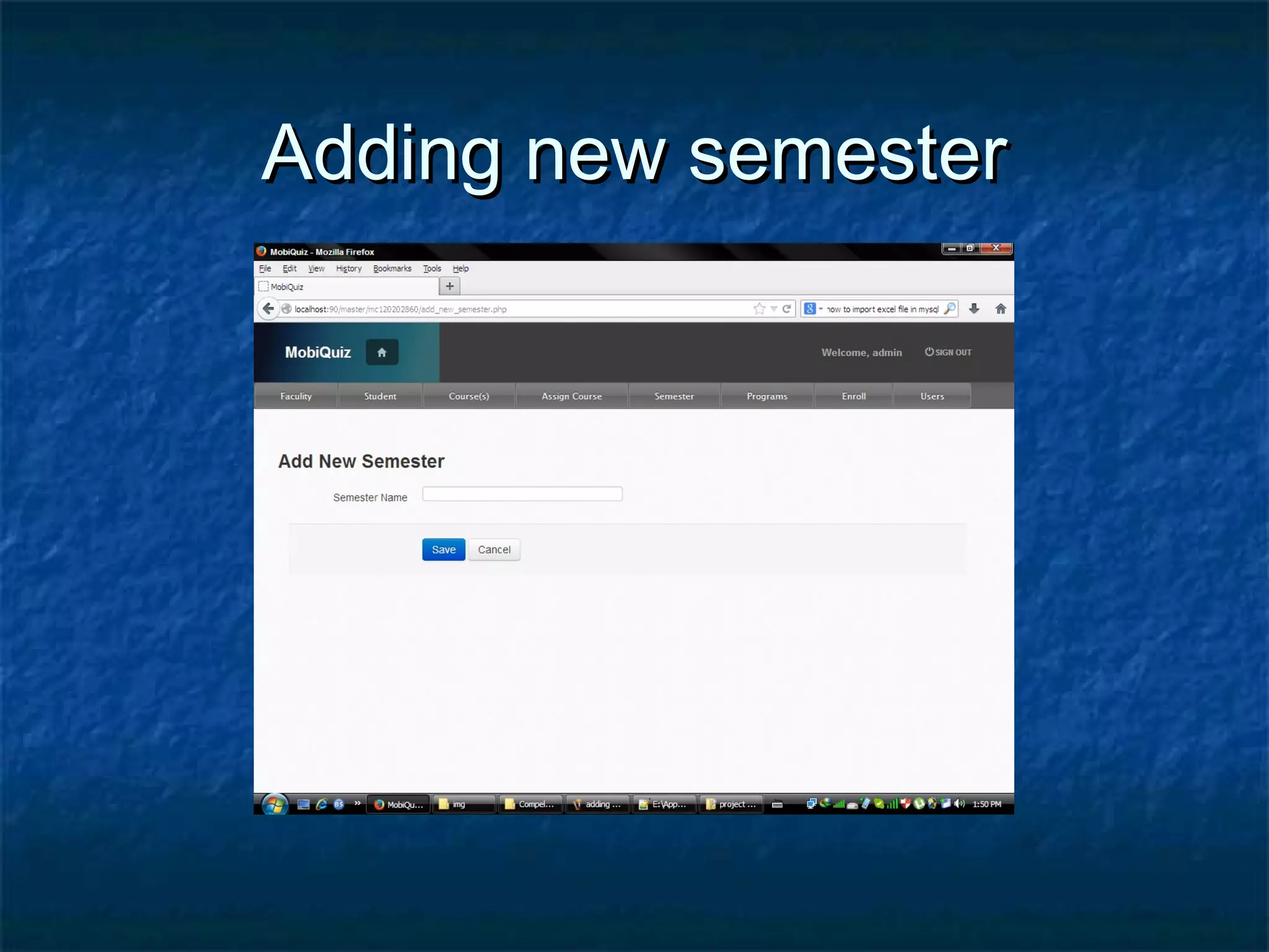 Adding new semesterAdding new semester
 
