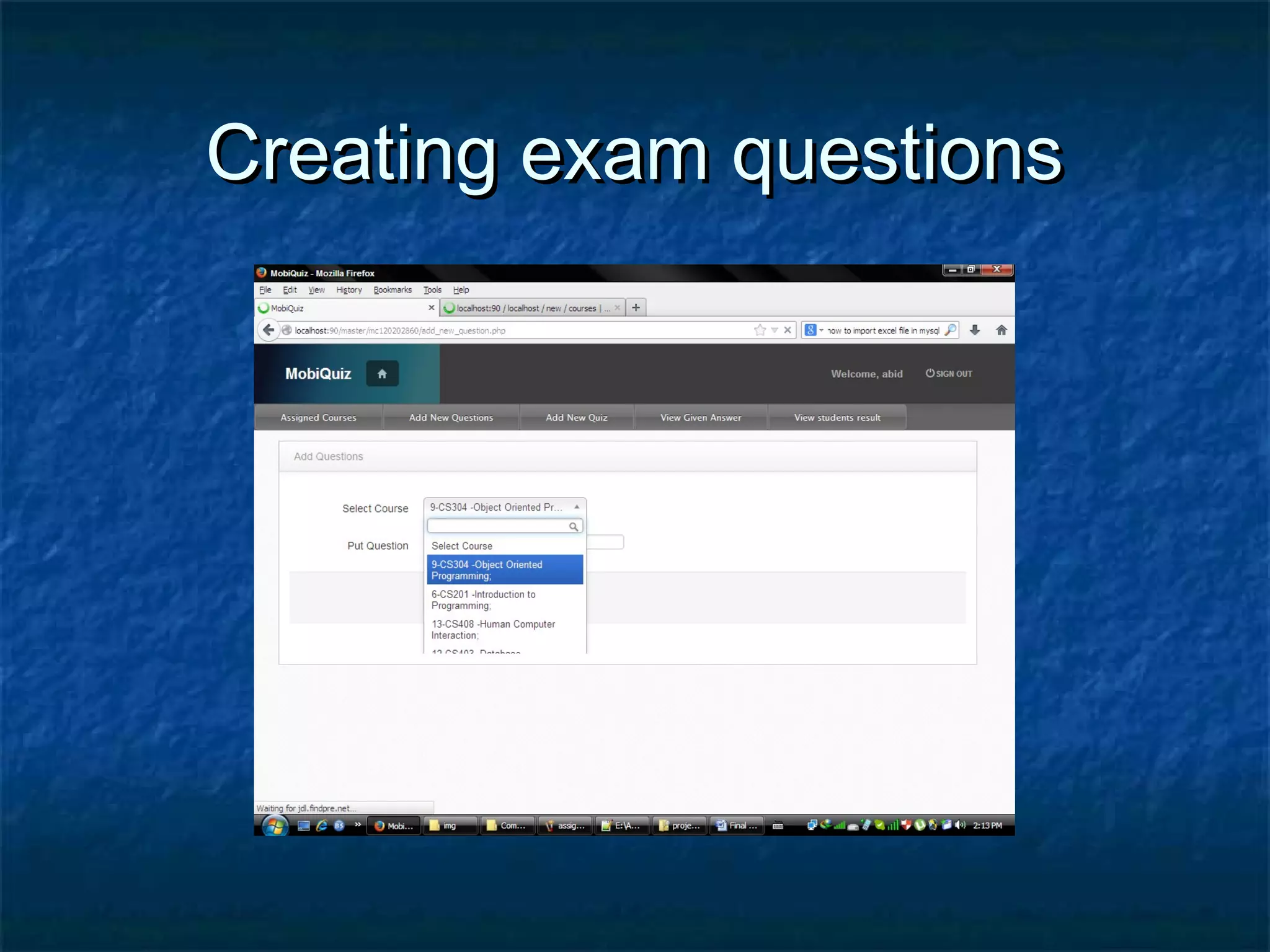 Creating exam questionsCreating exam questions
 