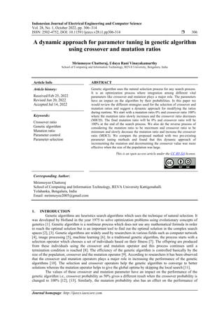 A dynamic approach for parameter tuning in genetic algorithm using ...