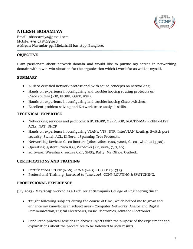 nilesh bosamiya resume ccnp r s ccna resumes