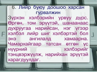 6. Лийр буюу доошоо харсан
               гурвалжин
    Зүрхэн хэлбэрийн урвуу дүрс.
    Өргөн, том эрүүтэй, шанаанаас
    духруугаа нарийсан, нэг үгээр
    хэлбэл лийр шиг хэлбэртэй бол
    энэ      ангилалд    хамаарна.
    Чамархайгаар татсан өтгөн үс
    нүүрний              хэлбэрийг
    тэнцвэржүүлж, нарийхан эрүүтэй
    харагдуулдаг.
                    
 