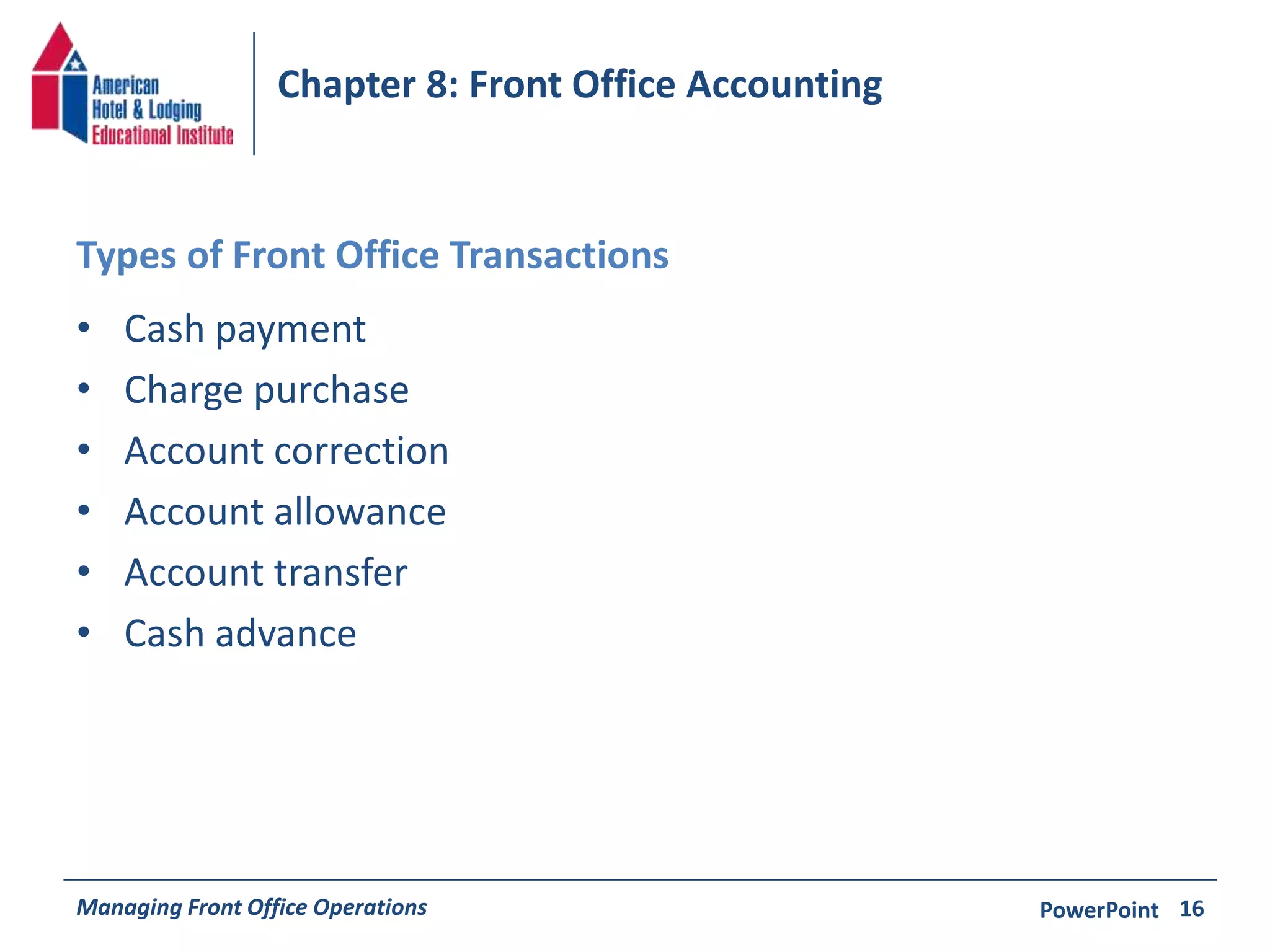 Chapter 8 Front Office Accounting