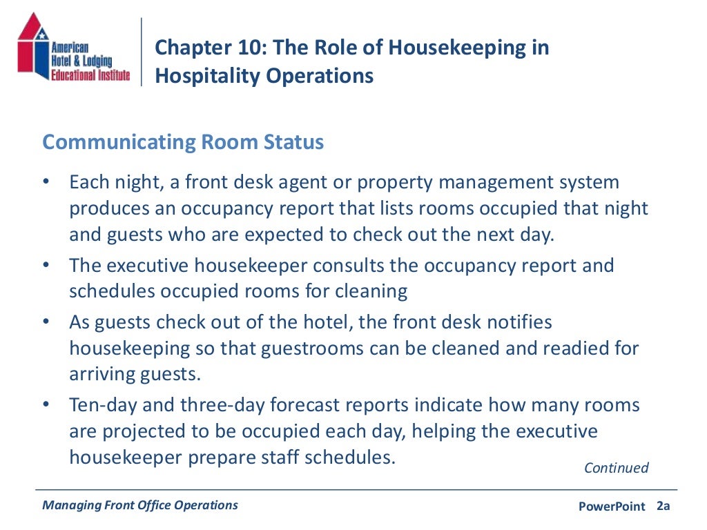 Chapter 10 The Role of Housekeeping in Hospitality Operations