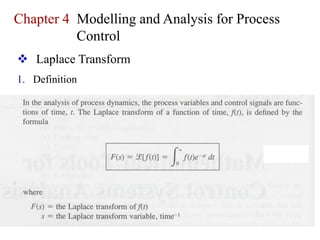  Laplace Transform
1. Definition
Chapter 4 Modelling and Analysis for Process
Control
 