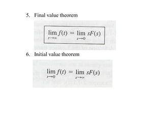 5. Final value theorem
6. Initial value theorem
 