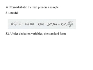 ＊ Non-adiabatic thermal process example
S1. model
S2. Under deviation variables, the standard form
 