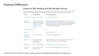 Features Difference
https://docs.microsoft.com/en-us/azure/azure-sql/database/features-comparison
 