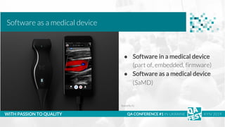 Тема доклада
Тема доклада
Тема доклада
WITH PASSION TO QUALITY
Software as a medical device
QA CONFERENCE #1 IN UKRAINE KY...