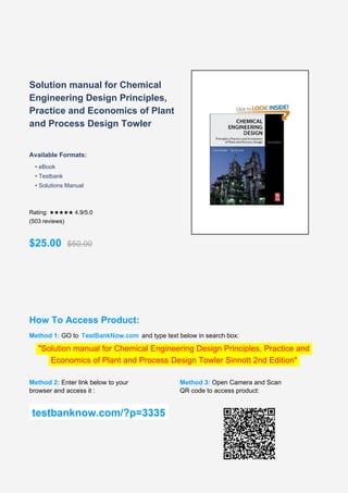 Comprehensive Solution Manual for Chemical Engineering Design and ...