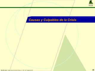 Causas y Culpables de la Crisis
A L F R E D O
KELLER
y A S O C I A D O S
24KELLER y Asoc.: Estudio Nacional de Opinión Pública, n = 1.200 , 4to. Trimestre de 2016
 