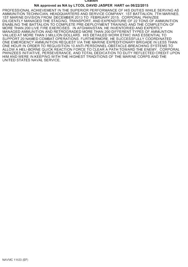 Navy Marine Corps Achievement Medal Citation Phinizee Navy Marine Corps Achievement Medal Citation Phinizee
