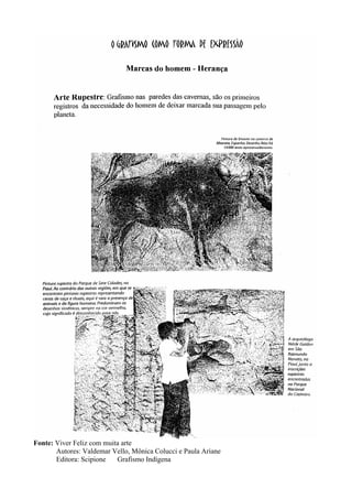 Fonte: Viver Feliz com muita arte
       Autores: Valdemar Vello, Mônica Colucci e Paula Ariane
       Editora: Scipione   Grafismo Indígena
 