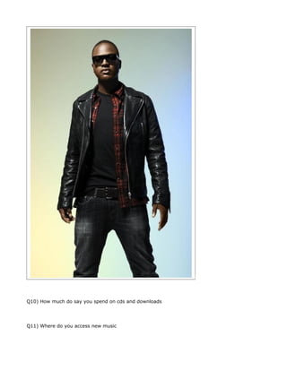 Q10) How much do say you spend on cds and downloads




Q11) Where do you access new music
 