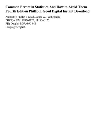 Common Errors in Statistics And How to Avoid Them Fourth Edition ...