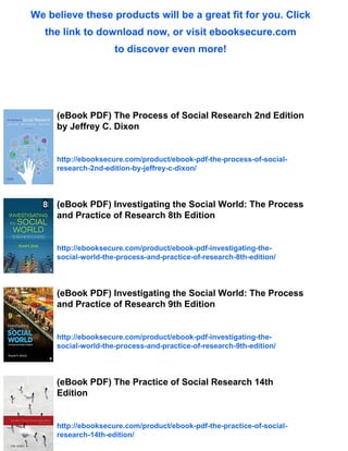 (eBook PDF) The Process of Social Research by Jeffrey C. Dixon | PDF