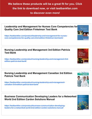 Leadership and Management for Nurses 3rd Edition Finkelman Test Bank | PDF
